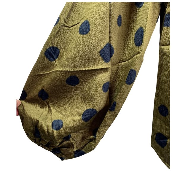 G by Giuliana V-Neck Puff Long Sleeve Blouse Size Small Olive & Black Dot NWT - Picture 5 of 11